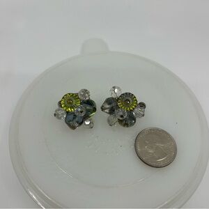 Vintage green AB glass bead & clear Crystal  cluster Earrings